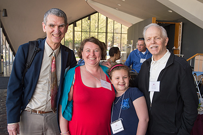 photo of MIT-SUTD awardee Patti Christie with Jonathan Griffith, Patti’s daughter, and Thomas Magnanti.